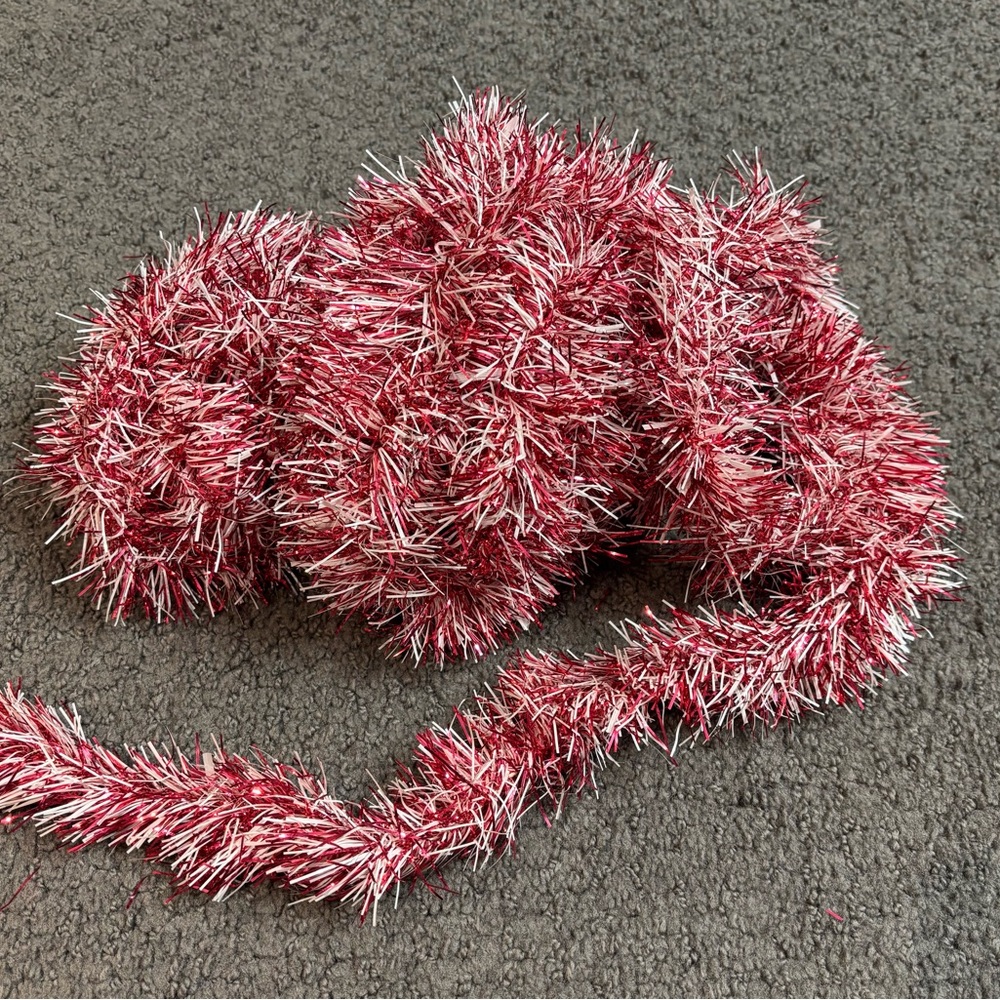 Vintage Tinsel Foil Christmas Red White Garland Tree Decoration 18ft